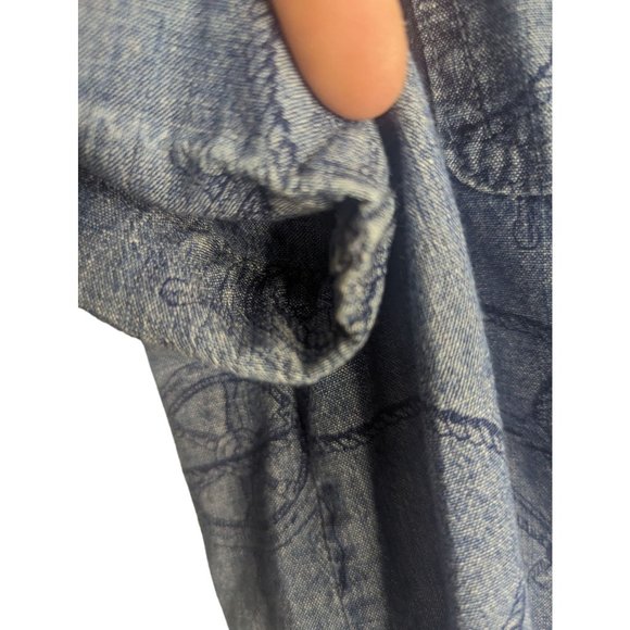 Karen Scott Short Sleeve Nautical Beach Print Denim Shirt Buttoned Down Sz L - Picture 3 of 8